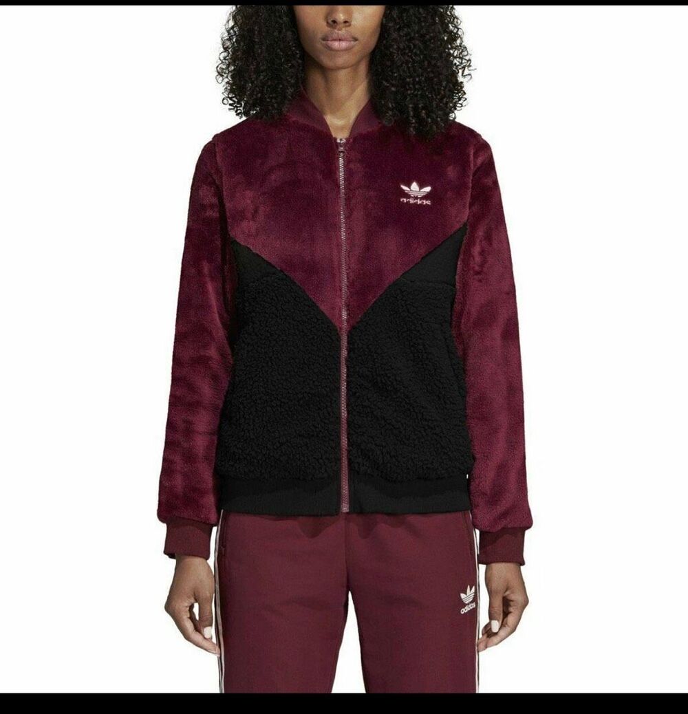 ADIDAS full zip up cropped/crop  teddy color block fleece Jacket/coat NWT Y2K XS